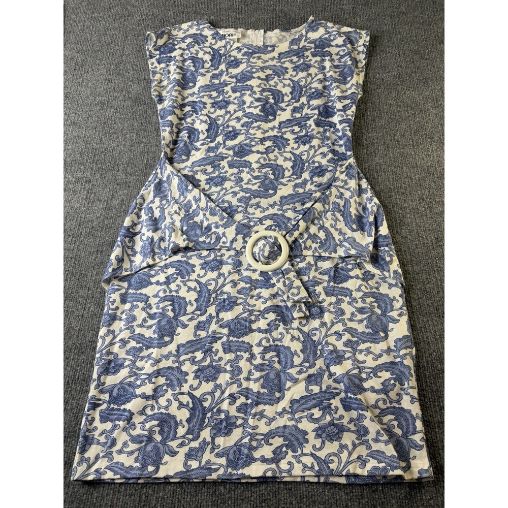 Mister Noah Blue White Toile Print Dress Belted Sleeveless Size M